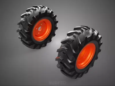 PAIR TRACTOR TIRE TREAD TYRE LUG WHEEL RUBBER RIM GRIP OFF ROAD 3D model