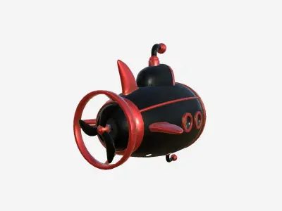 Submarine Cartoon A09 Black Red - Sub Watercraft Vehicle Low-poly 3D model