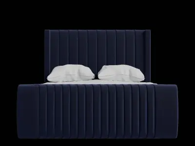 Dark Blue Velvet Midcentury Bed Low-poly 3D model