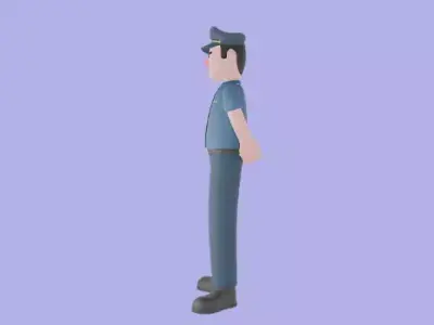 Cartoon 3D Police Officer Character - Stern Male Cop Model 3D model