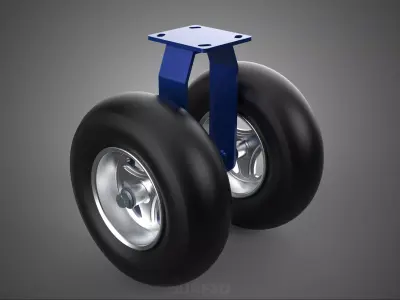 PAIR SET SLICK PLAIN DUAL 2 SWIVEL RIGID FIXED CASTER WHEEL TIRE 3D model