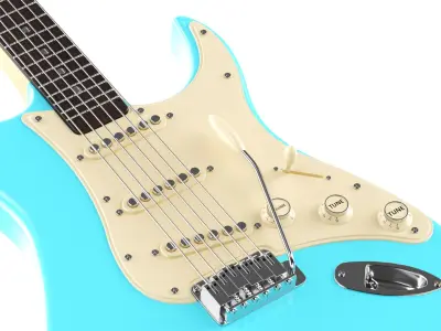 Detailed Electric Guitar Blue 3D model