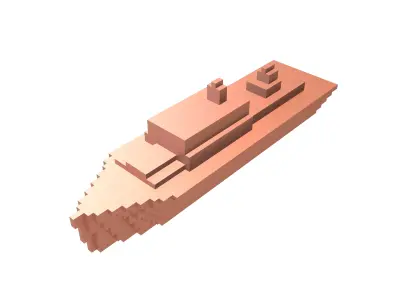 Voxel Style Simple Warship v1 007 Low-poly 3D model