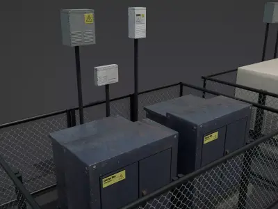Fenced Electrical Substation and Power Units Low-poly 3D model