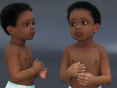Toddler Black Boy Light Skin in Diaper Standing 3D model