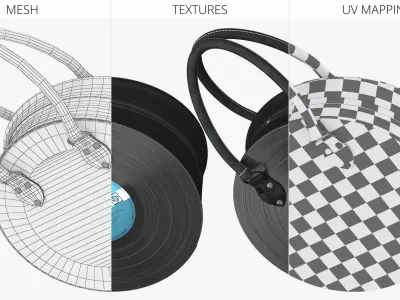 Circular Vinyl Record Handbag with Canvas Sides Black 3D model