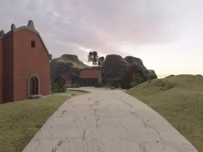 Coastal Village At Dusk 3D model