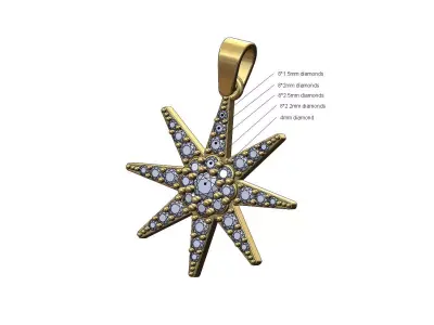Diamond 8 point star cluster pendant and charm 3D print model