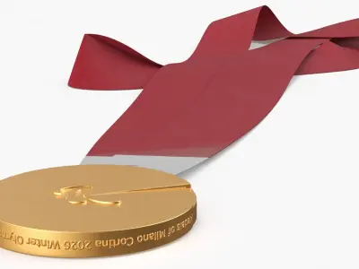 Official Paralympic Winner Gold Medal Red Strap 3D model