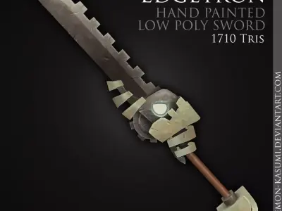 Edgetron - 3D low poly fantasy hand painted sword Low-poly 3D model