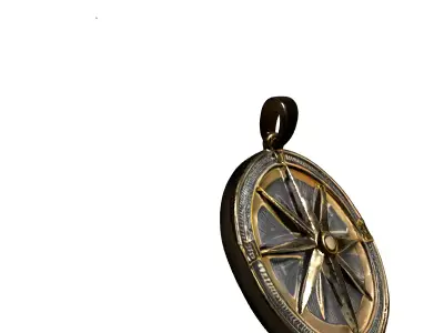 Golden Compass Rose Pendant Charm Low-poly 3D model