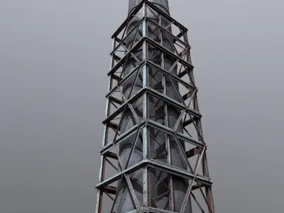 Industrial Smokestack Tower with Steel Support Frame Low-poly 3D model