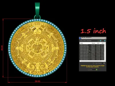 Mayan Calendar 1 and half inch Diamond Pendant  3D print model