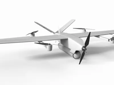 Hybrid VTOL UAV with Radar Equipment Gray Rigged for Cinema 4D 3D model