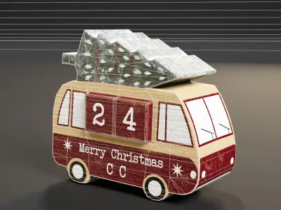 Christmas Wood Toy Truck Low-poly 3D model