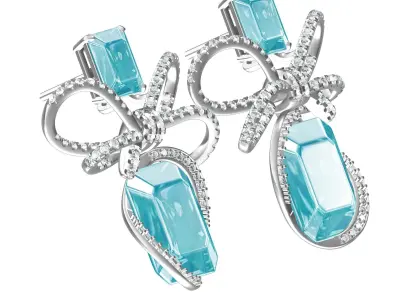 Beautiful Aquamarine Bow Earring 3D print model