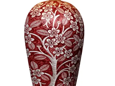 Handmade Sakura Bird Red Ginger Jar Ceramic Table Lamp 3D model