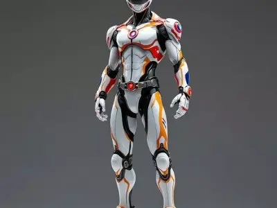 Cat Helmet Mech Suit 3D Model White Armor Neon Accents Low-poly 3D model