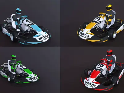 4LowPolyKartsWithPlayerPack1 go - kart racer Low-poly 3D model