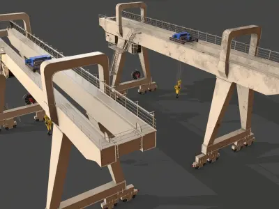 PBR Double Girder Gantry Crane V2 - White Low-poly 3D model