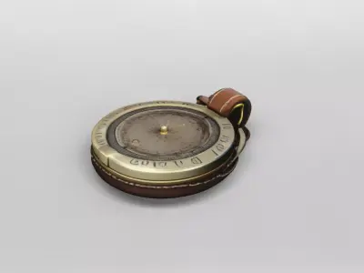 Vintage Brass Compass with Leather Case 3D Model 3D model