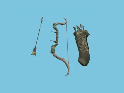 Archer Bow 07 Hunter Camouflage - Quiver Ranger Weaponry Low-poly 3D model