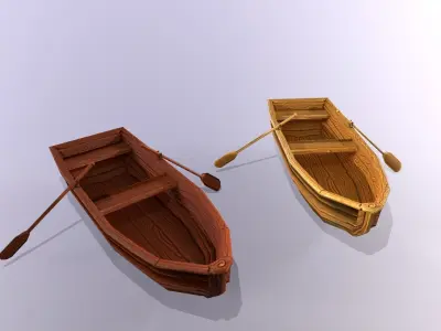 Stylized hand painted lowpoly boat in fantasy cartoon style Low-poly 3D model