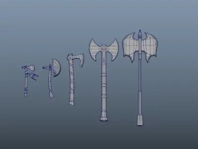 5 Axe Package Low-poly 3D model