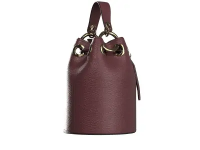 Burgundy Leather Bucket Bag 3D model