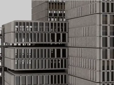 Brutalist Industrial Tower Building 12 Low-poly 3D model