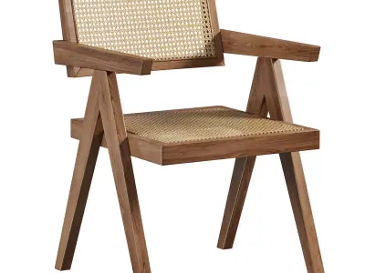 Walnut Japandi Rattan Chair By Homary 3D model