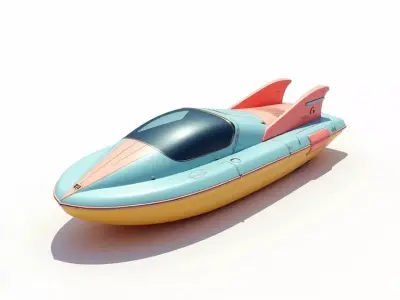 Retro Futuristic Submarine 3D Model Low-poly 3D model