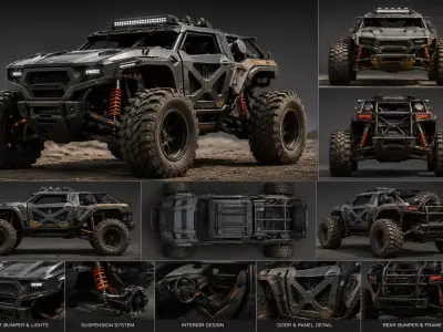 Futuristic Monster Truck STL ready 3D Printed  Vehicle 3D print model