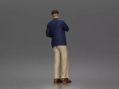 gentleman twirls mustache wearing cap blazer relaxed trousers 3D print model