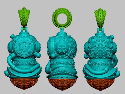 Pendant of Diving Suit in Steampunk Style  3D print model