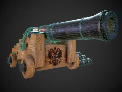 Old historical cannon  Low-poly 3D model