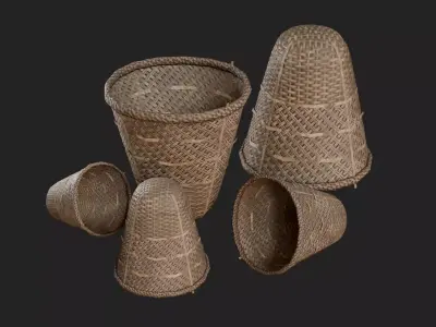 PBR Traditional Bamboo Basket Game Ready Pack Low-poly 3D model