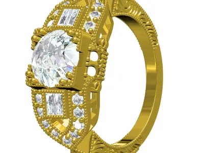 Antique Art Deco Vintage Ring 3D print model