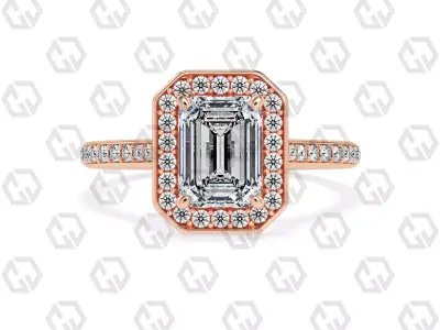 Ring 193 Emerald Shape Cathedral Halo pave set with Gems 3D print model