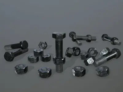 Bolts bolt and nut Low-poly 3D model 12