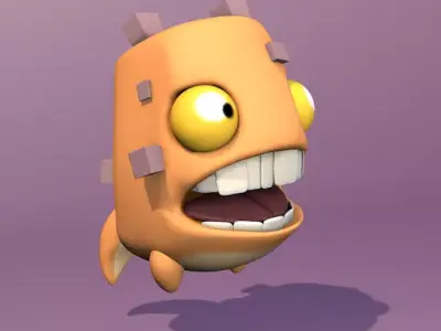 Monster cartoon character with big teeth 3D model