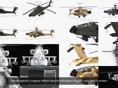 AH64E Apache Longbow AH64A Apache Helicopters Rigged Collection 3D Model Pack