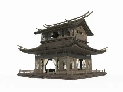 Ancient Asian architecture thatched palaces 3D model