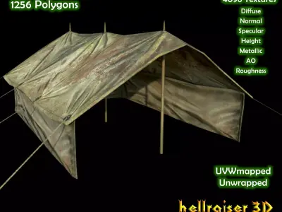 Military Tent - 2 - PBR - Textured Low-poly 3D model