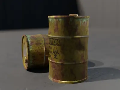 Rusty barrel labeled biohazard highpoly and lowpoly Low-poly 3D model