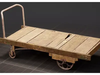 Old Worn Wooden Platform Factory Trolley Low-poly 3D model
