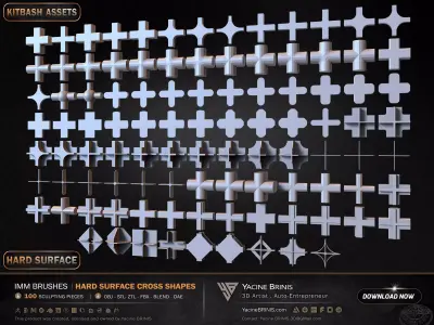 100 Hard Surface IMM Cross Shapes Low-poly 3D model