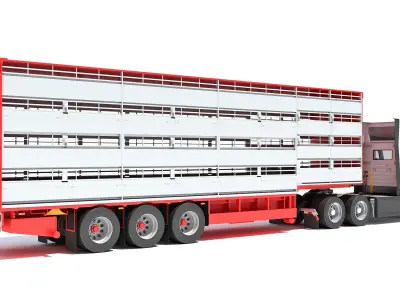  Animal Transporter Semi Truck and Trailer 3D model