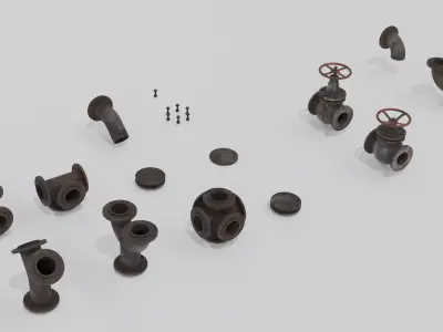 Modular Rusty Iron Pipes Low-poly 3D model