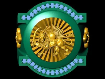 Gold Persian Lion and Sun men ring 3D print model